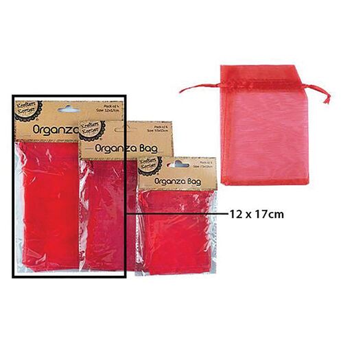 Organza Bag Red 12x17cm 4 Pack
