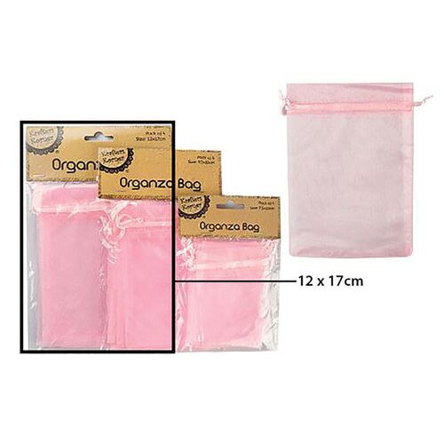 Organza Bag Pink 12x17cm 4 Pack