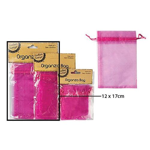 Organza Bag H Pink 12x17cm 4 Pack