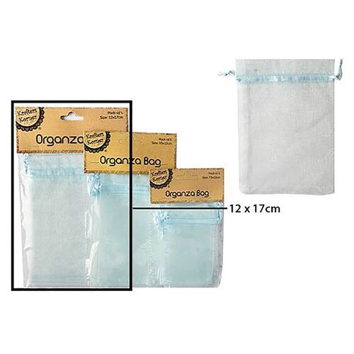 Organza Bag L Blue 12x17cm 4 Pack