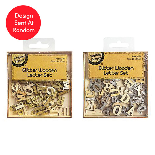 Glitter Wooden Letter Set 1.3x1.5cm 26g 78 Pack