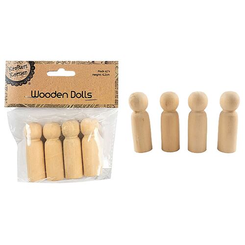 Natural Wood Dolls Pk4