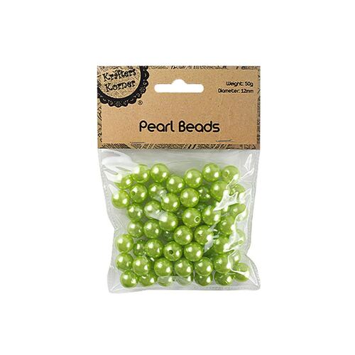 50g 12mm Lime Pearl Beads