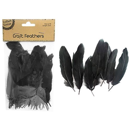 Craft 14cm Black Feathers Pk50 Krafters Korner