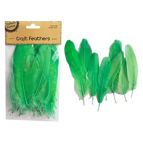 Craft 14cm Green Feathers Pk50