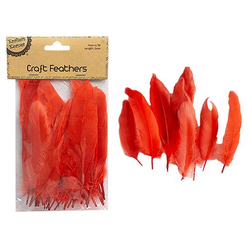 Craft 14cm Red Feathers Pk50