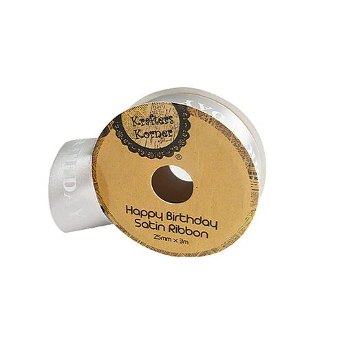 Happy Birthday Silver 25mmx3m Ribbon