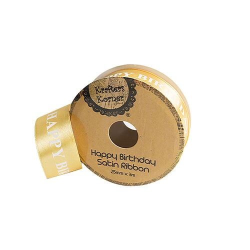 Happy Birthday Gold 25mmx3m Ribbon