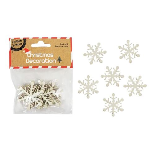 Xmas Wooden Snowflake 6 Pack