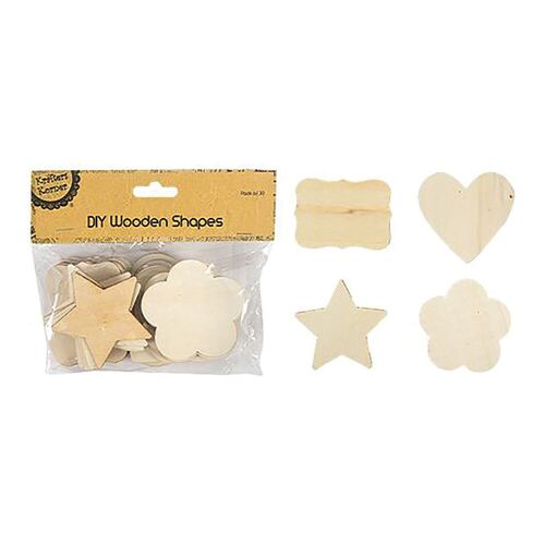 Diy Wooden Shapes  Assorted 7cm 30 Pack