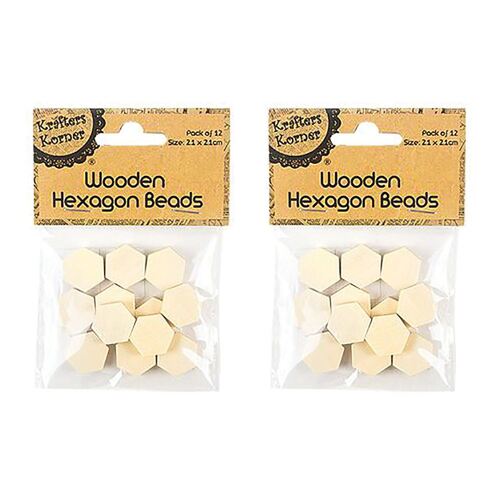 Wooden Hexagon Beads 2cm 12 Pack