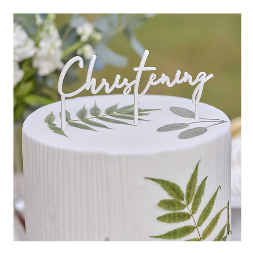 Christening White Wooden Christening Cake Topper