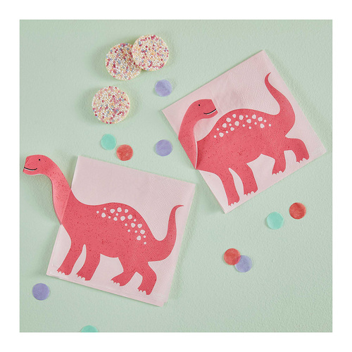 Dino Pink Paper Napkins Pop Out Dinosaur 16 Pack