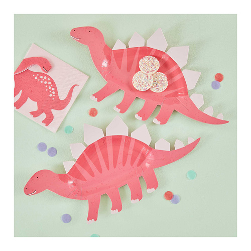 Dino Pink Paper Plates Dinosaur 8 Pack