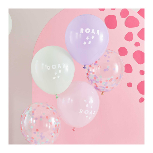 Dino Pink Balloon Bundle Roar & Confetti Pastel 5 Pack