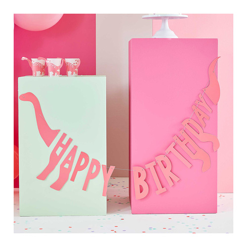 Dino Pink Bunting Happy Birthday Dinosaur Shaped