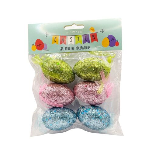 Easter hanging Decoration Eggs Glittered 6 Pack