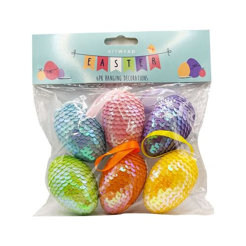 Easter hanging Decoration Eggs Sequin 6 Pack