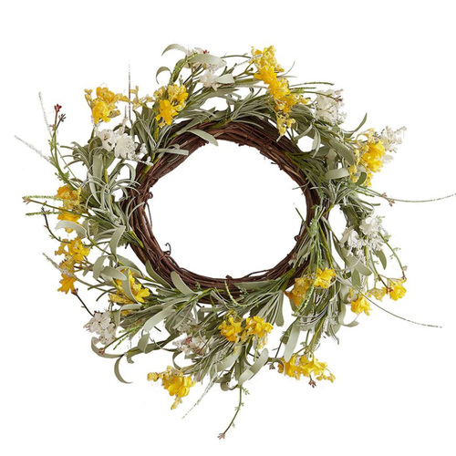 Eggciting Easter Yellow Artificial Flower Foliage Spring Wreath