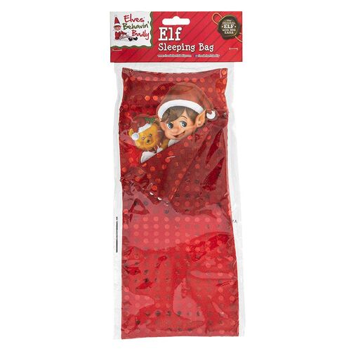 Elves Behaving Badly Red Sequin Sleeping Bag with Stuffed Pillow