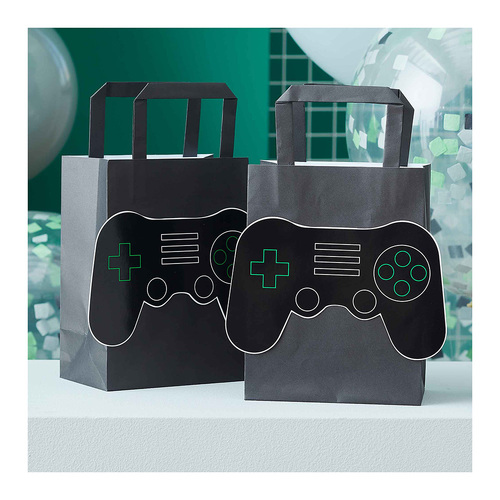 Game Controller Party Bags 3D Black with Green Inside 5 Pack