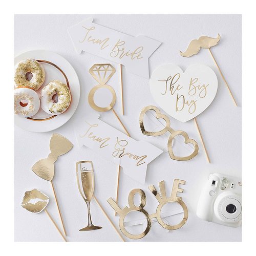 Gold Wedding Photo Booth Props 10 Pack