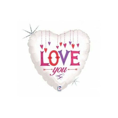 45cm Love You Hanging Hearts Foil Balloon Packaged