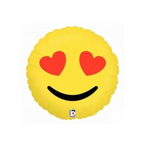 45cm Emoji Face Love Heart Eyes Foil Balloon Packaged