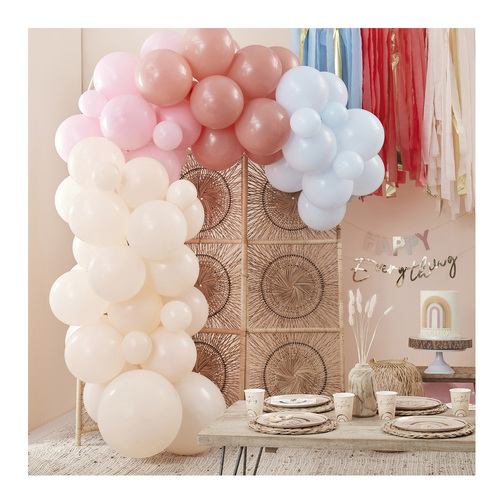 Happy Everything Balloon Arch Backdrop Rainbow Muted Pastels