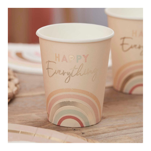 Happy Everything Paper Cups Gold Foiled 266ml 8 Pack