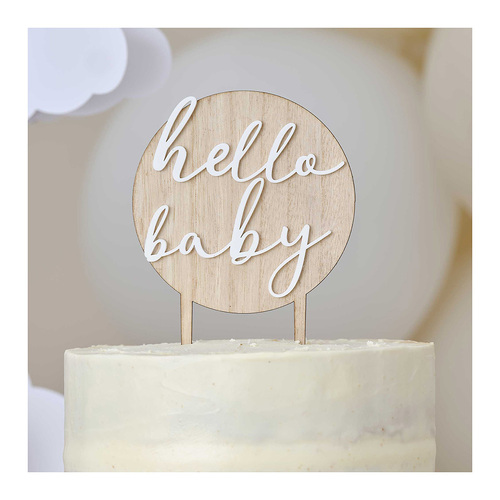 Hello Baby Wood & Acrylic Baby Shower Cake Topper