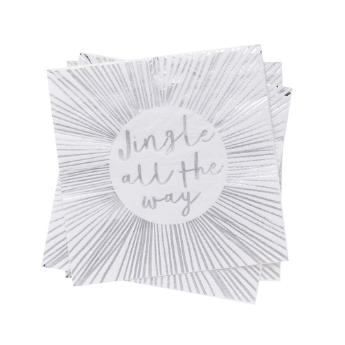 Core Christmas Silver 'Jingle All The Way' Lunch Napkins 16 Pack