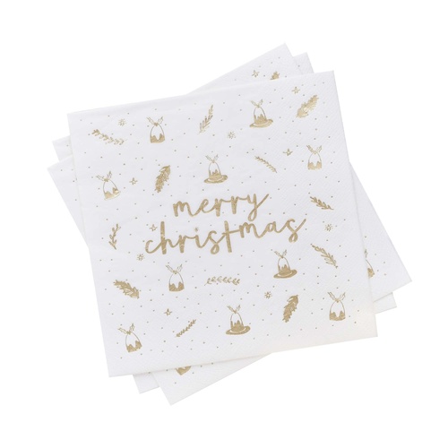 Core Christmas Gold 'Merry Christmas' Lunch Napkins 16 Pack