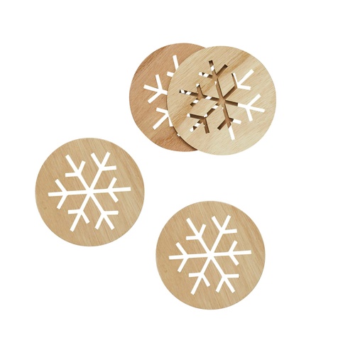 Festive Folklore Snowflake Wooden Coasters 4 Pack