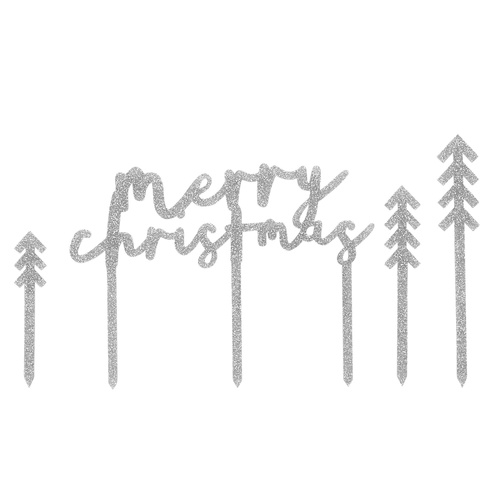 Good Cheer Silver 'Merry Christmas' Glitter Acrylic Cake Topper Set