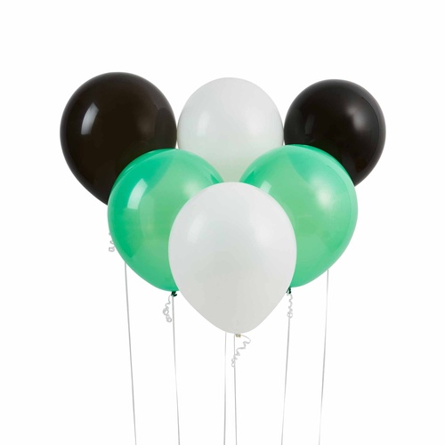 30cm General Party Black, Green & White Latex Balloons 6 Pack