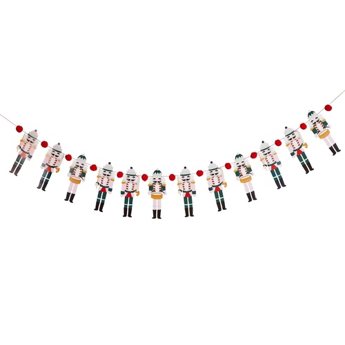 Holly Jolly Christmas Nutcracker Pom Pom Card Garland 2m