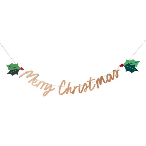Holly Jolly Christmas Gold 'Merry Christmas' Holly Card Banner 1.5m