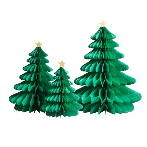 Holly Jolly Christmas Green Honeycomb Christmas Trees 3 Pack