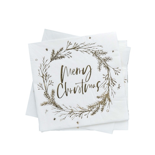 Holly Jolly Christmas Wreath 'Merry Christmas' Lunch Napkins 16 Pack