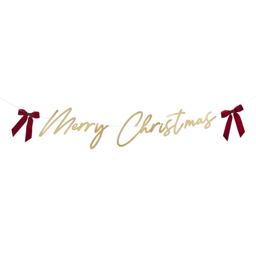 Santa Baby Gold 'Merry Christmas' Card Banner With Velvet Bows 2m