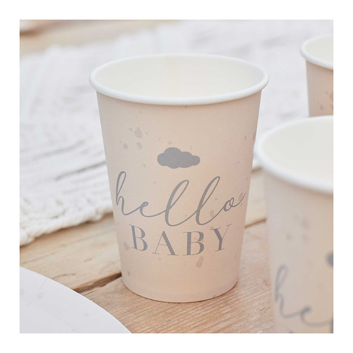 Hello Baby 9oz/266ml Paper Cups Baby Speckle Cream & Grey 8 Pack