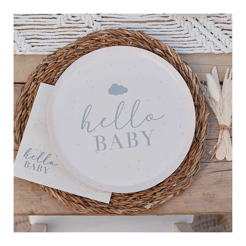 Hello Baby Paper Plates Speckle Cream & Grey 8 Pack