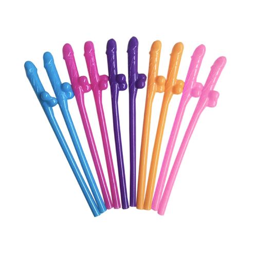 Mixed Coloured Willy Pecker Straws 10 Pack