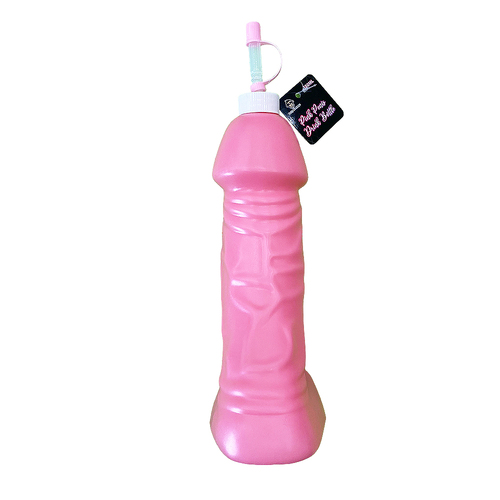 Pink Jumbo Penis Drink Bottle With Straw 