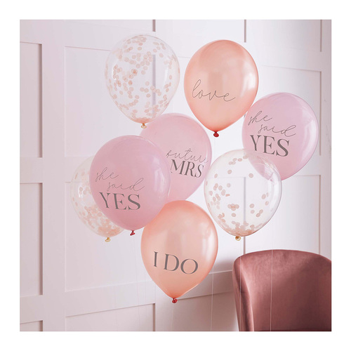 30cm Hen Party Mixed Pack Of Hen Party Slogan & Confetti Balloons 8 Pack