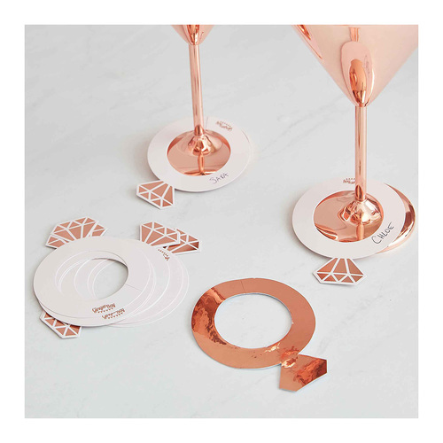 Blush Hen Drink Markers Ring Shaped Rose Gold Foil 10 Pack