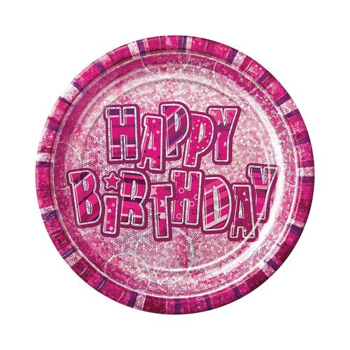 Glitz Pink Happy Birthday 6 x 23cm (9) Paper Plates