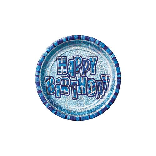 Glitz Blue Happy Birthday 6 x 23cm (9) Paper Plates