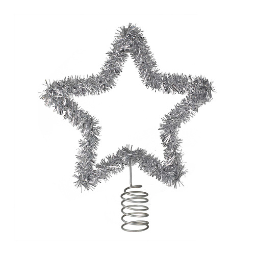 Merry & Bright Silver Tinsel Star Tree Topper